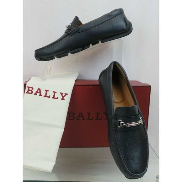 BALLY PITAVAL BLUE GRAINED LEATHER WEB PLATE LOGO DRIVER LOAFERS 10 D US 43 main image 6